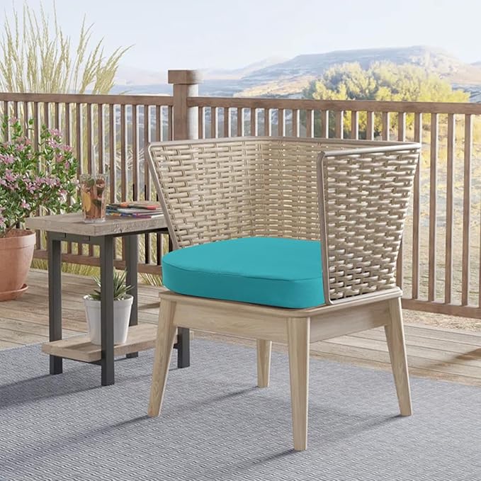 idee-home Outdoor Chair Cushions Set of 2, 19" x 19" Thick D-Shaped Patio Furniture Outdoor Seat Cushions Waterproof with Ties, Dining Pads