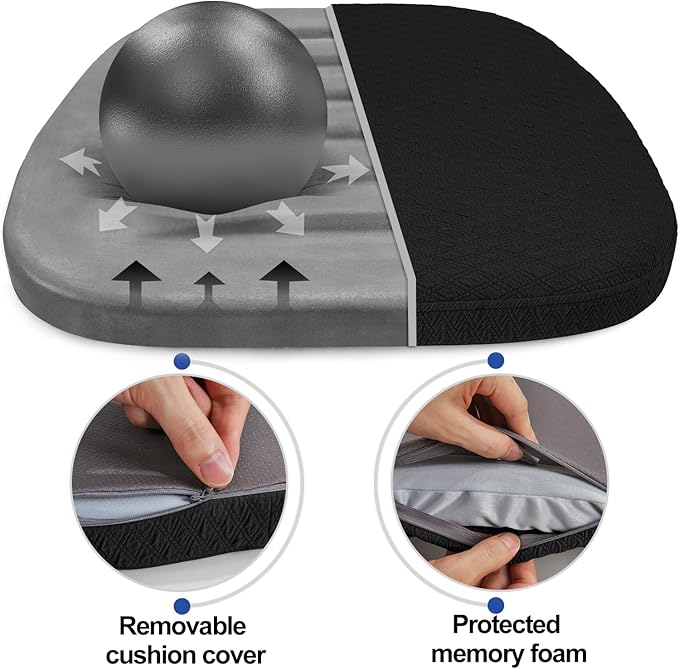 BUYUE Luxury 100% Pure Memory Foam Chair Cushion 1 Pack, Jacquard 16" U-Shape Comfortable Dining Chair Pad, Removable Slip Resistant Kitchen Chair Seat Cushion, (1 Piece, Black)