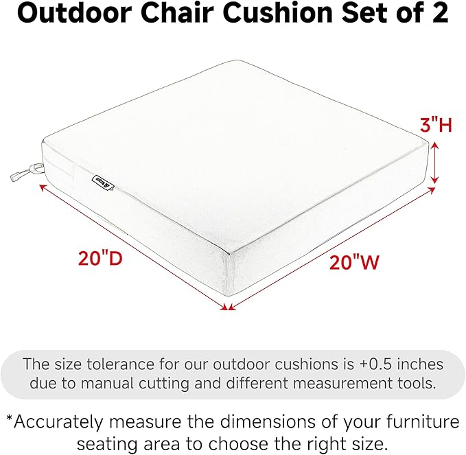 Favoyard Patio Chair Cushions 20 x 20 x 3 Inch Waterproof Outdoor Seat Cushions for Patio Furniture 3-Year Color Fastness Garden Sofa Couch Pads with Handle & Adjustable Straps Set of 2, Dark Grey