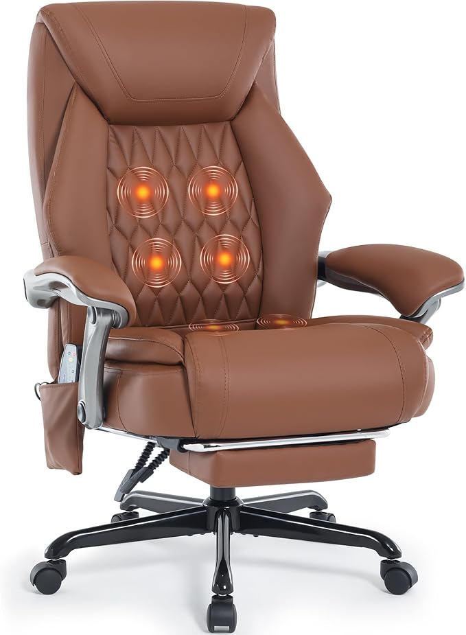 Massage Office Chair with Heat & Foot Rest, 6 Points Vibration, Ergonomic Executive Reclining Desk Chair, PU Leather Padded Seat for Home Office Comfort
