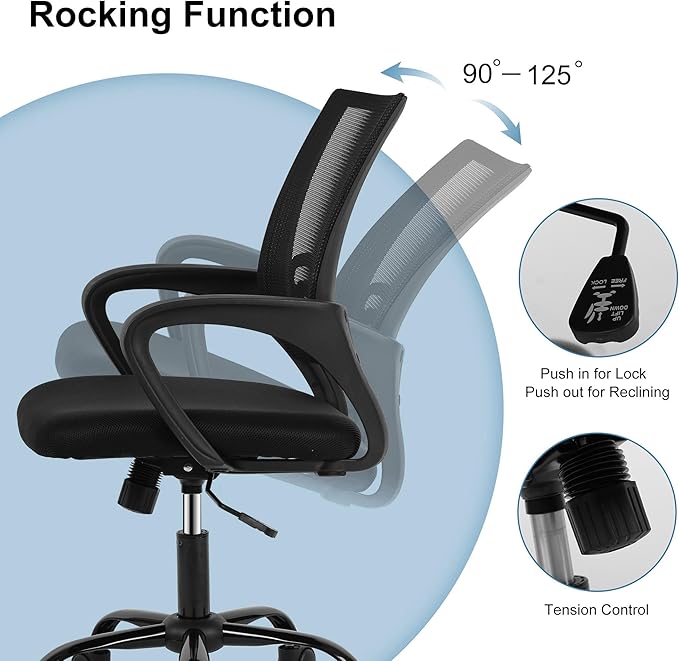 Computer Desk Chair,Work Chairs for Home Office,Ergonomic Office Chair with Lumbar Support,Mesh Office Chair with Arm and Wide Comfortable Seat,Adjustable Rolling Office Chair,Black