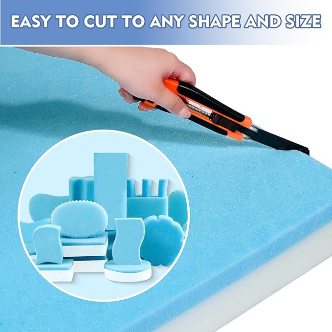 Upholstery Foam, 72" x 24" x 1" High Density Gel Memory Foam Padding Couch Cushion Support, Cut to Size Foam Replacement Pad for Sofa Sag Support