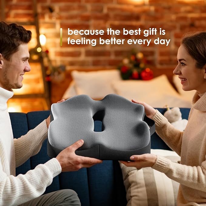 Car Seat Cushion, Extra Large Memory Foam Cushion with Adjustable Strap for Truck Drivers & Long Driving, Orthopedic Sciatica and Tailbone Pain Relief, Comfort Support for Travel Essentials
