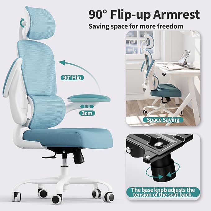 TRALT Office Chair Ergonomic Desk Chair, 330 LBS Home Mesh Office Desk Chairs with Wheels, Comfortable Gaming Chairs (Sky Blue)