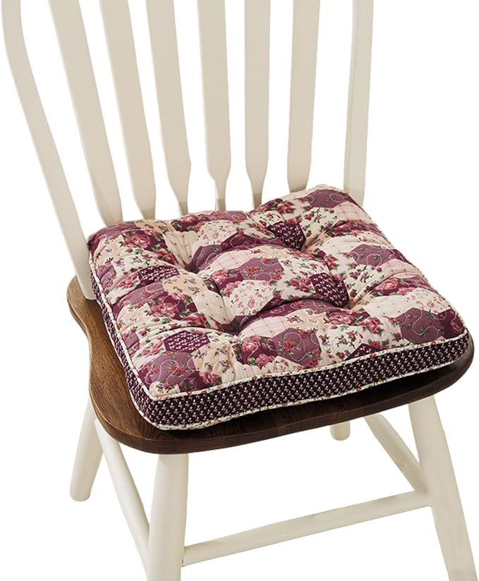 Boho Cotton Quilted Chair Cushion for Dining Chairs Non Slip Soft Comfortable Chair Pads with Ties Patchwork Printed Seat Cushion for Kitchen Chairs Office Chairs (Pattern D,16"x16")