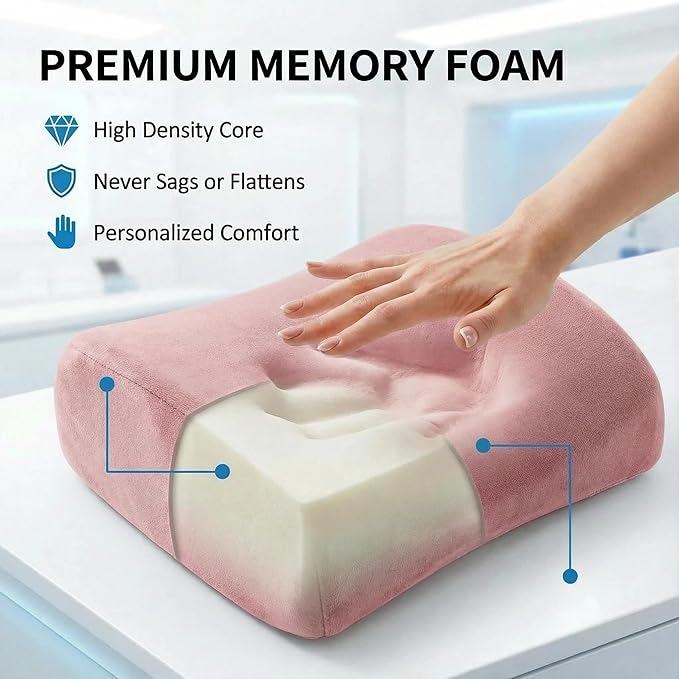 Poshetion Lumbar Support Pillow for Office Chair & Car – Memory Foam Back Cushion with Adjustable Straps & Breathable Mesh Cover（Pink）