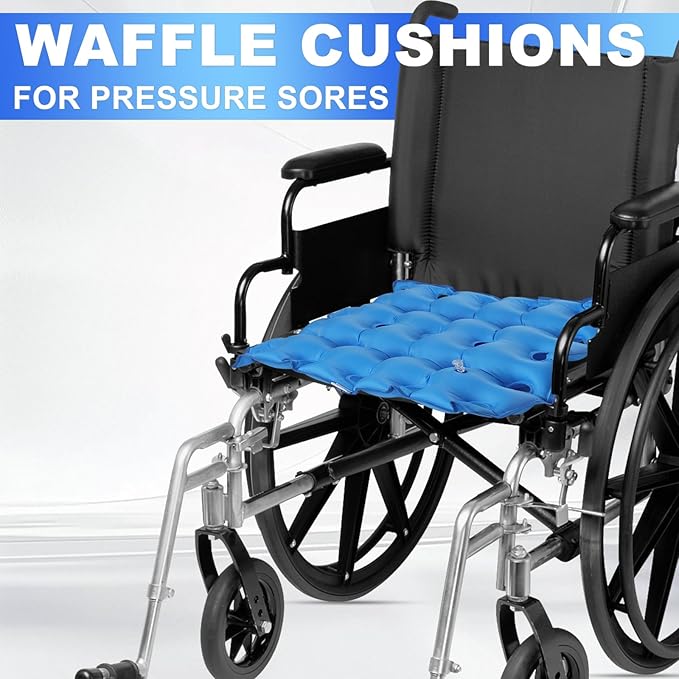 2-Pack Inflatable Waffle Cushion for Pressure Relief, Wheelchair Cushion for Pressure Redistribution, Portable Air Seat Cushions for Office Chair Car Seat, Breathable Seat Pad, Includes 1 Air Pumps