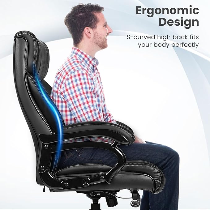 Giantex Big and Tall Office Chair 500lbs, Heavy Duty Executive Office Chair with 6 Massage Points, Extra Wide Seat, High Back Ergonomic Leather Reclining Swivel Computer Chair, Home Office Desk Chairs