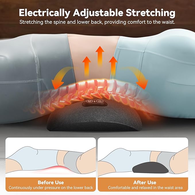 3in 1 Smooth Spine Triple Fusion Back Massager Electric Lumbar Support Pillow withHeat, Vibration & Adjustable Traction -Memory Foam Back Massager for Lower BackPain Relief
