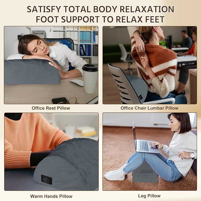 Heated Foot Rest Under Desk Footrest at Work, Foot Warmer Foot Stool with Double Layer Adjustable Height and Washable Cover, Handle Desk Foot Rest with Office Desk Accessories (Gray)