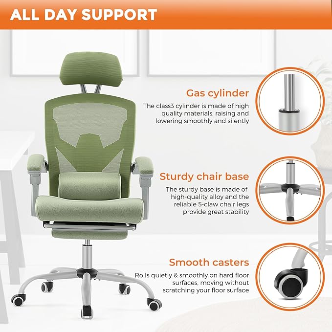 Sweetcrispy Office Computer Desk Chair Set of 2, Ergonomic High-Back Mesh Rolling Work Swivel Chairs with Wheels, Comfortable Lumbar Support, Comfy Arms for Home, Bedroom, Study, Student, Green
