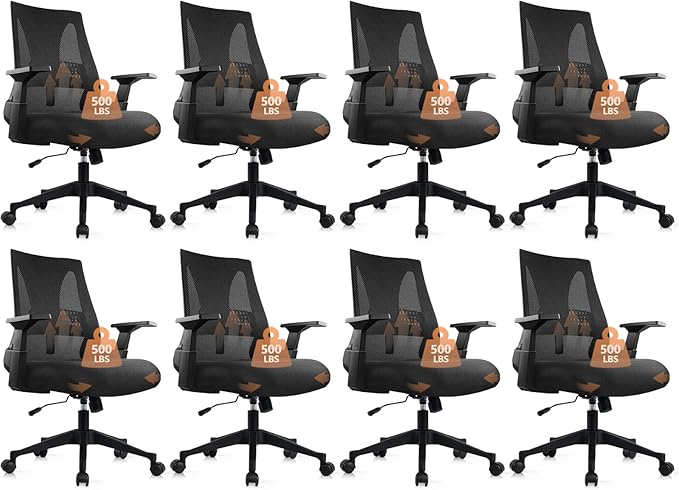CLATINA 500lbs Big and Tall Office Chair Heavy Duty Mesh Ergonomic Computer Chairs with Adjustable Lumbar Support and Wide Comfy Seat for Home Office Conference Heavy People, Black, 8 Pack