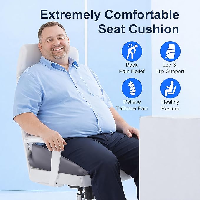 Seat Cushion for Relief Sciatica - Memory Foam Cushion for Office Chair, Hip & Coccyx Pain Relief for Long Sitting,2025 Upgraded X-Large Seat Pillow for Soft Support,for Game Chair/Wheelchair
