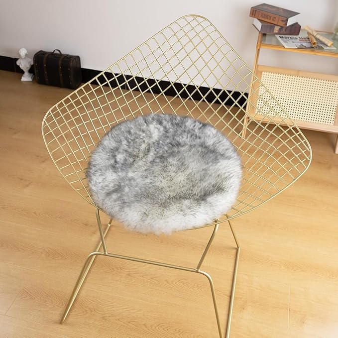 LLB Sheepskin Chair Pads - Office & Dining Room Chair Cushions (16.5" Round, Pack of 1), Grey
