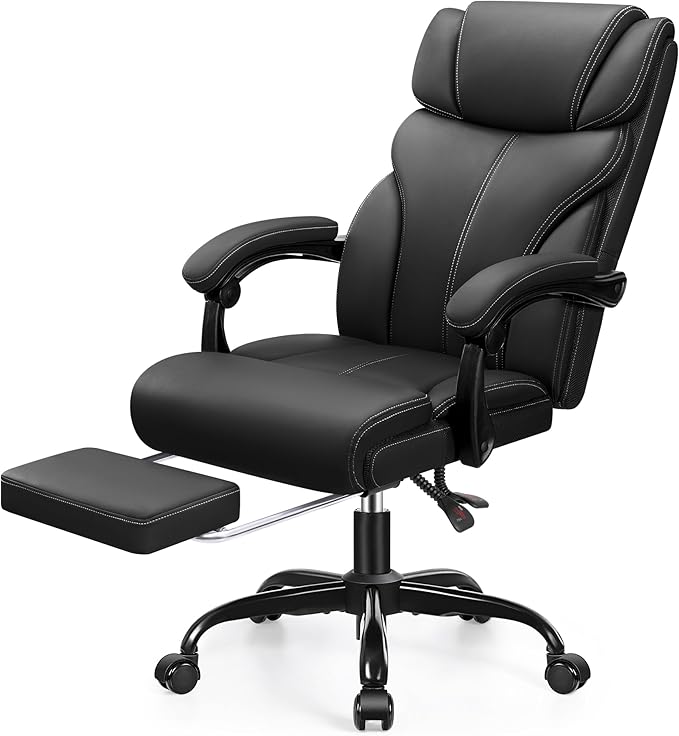 HeroSet Office Chair, Executive Big and Tall Leather Desk Chairs with Footrest, Ergonomic Breathable Computer Chair with Adjustable High Back, Lumbar Support Swivel PC Chairs