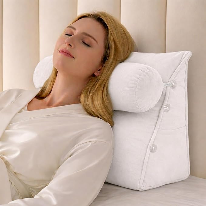 Cheer Collection Reading Wedge Pillow - Adjustable Wedge Reading Pillow with Neck Support, Hollow Fiber-Filled Backrest Pillow for Reading, Gaming, and TV Watching, White