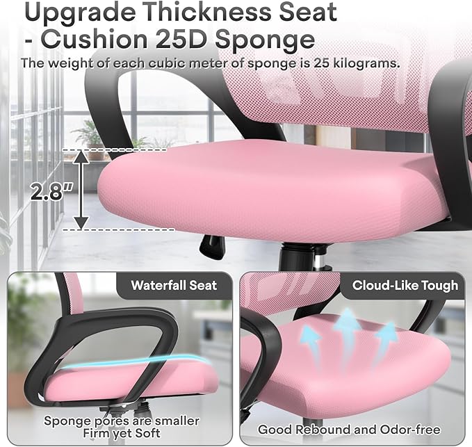 Athena Collection Office Chair - 330Lbs, Breathable Mesh Desk Chair Thickness Cushion with Lumbar Support & Armrest, Rolling Swivel Adjustable Tilt Lock for Home Office/Gaming, Bedroom Study