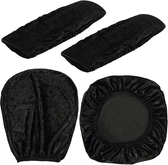 Tallew 4 Pcs Office Chair Covers Set Computer Universal Protective Stretchable Chair Seat Covers Desk Armrest Slipcovers Pads Office Cushion Backrest for Rotating(Black)