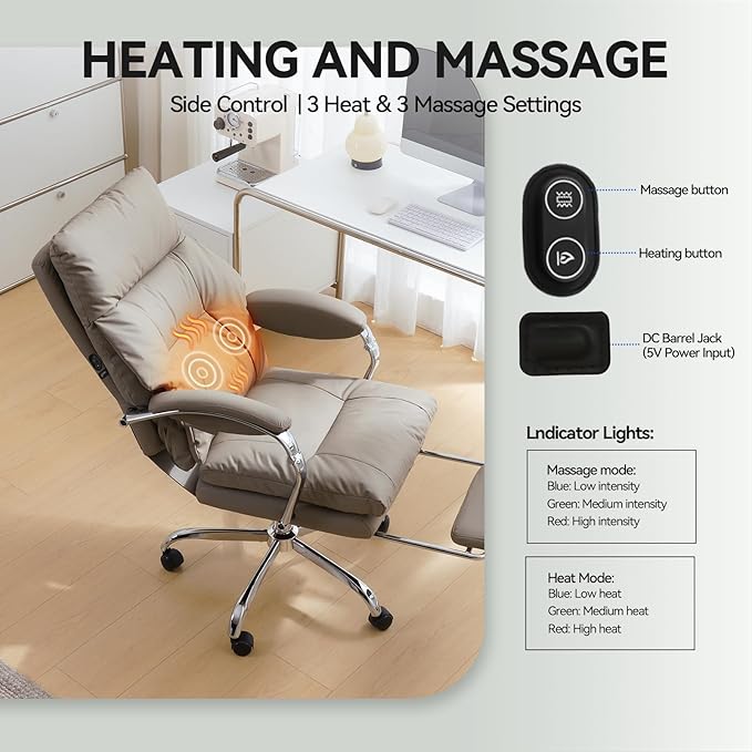 LEAGOO Office Chair with Foot Rest, Ergonomic Executive Office Chair with Arms, Reclining High Back PU Leather Comfy Swivel Computer Desk Chairs with Wheels (Camel)