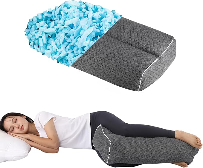 MINUPWELL 6.5" Knee Pillow for Side Sleepers - 100% Shredded Memory Foam Leg Pillow for Side Sleeping - Between Leg & Under Hip Pillow - Relieving Leg, Back, and Knee Pain - High Supportive