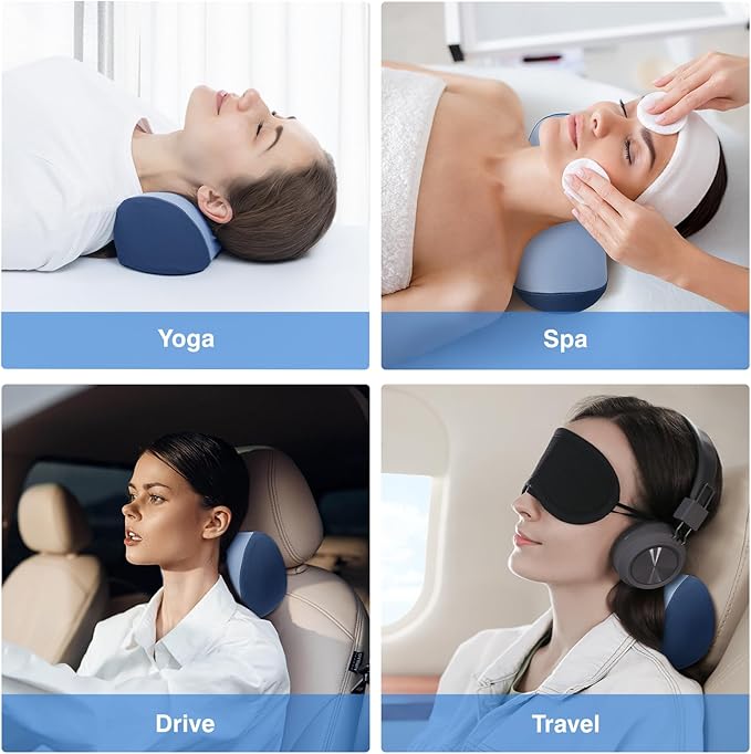 urnexttour Neck Cervical Pillow Cervical Traction Device Lumbar Support Memory Foam Roll Pillow Muscle Relief Shoulder Pain Relaxer Blue
