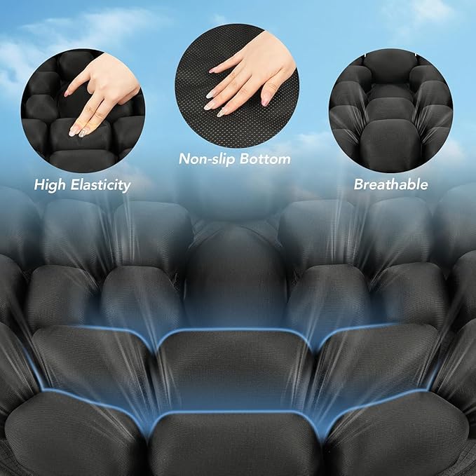 Travel Seat Cushion, 3D Air Inflatable Pressure Relief Cushion for Hemorrhoid and Tailbone Pain Relief, Optimal Support for Long Sitting in Car, Air Travel, Office Chairs, Home Living