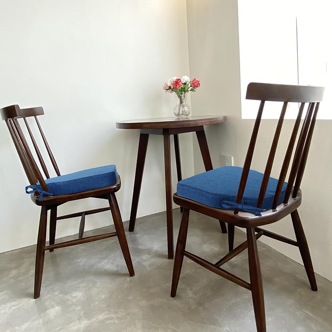 Navy Blue Winsor Chair Cushions with Ties, Dining Kitchen Chair Seat Pads Non Slip Removable Washable Cover 17"x16" Set of 2