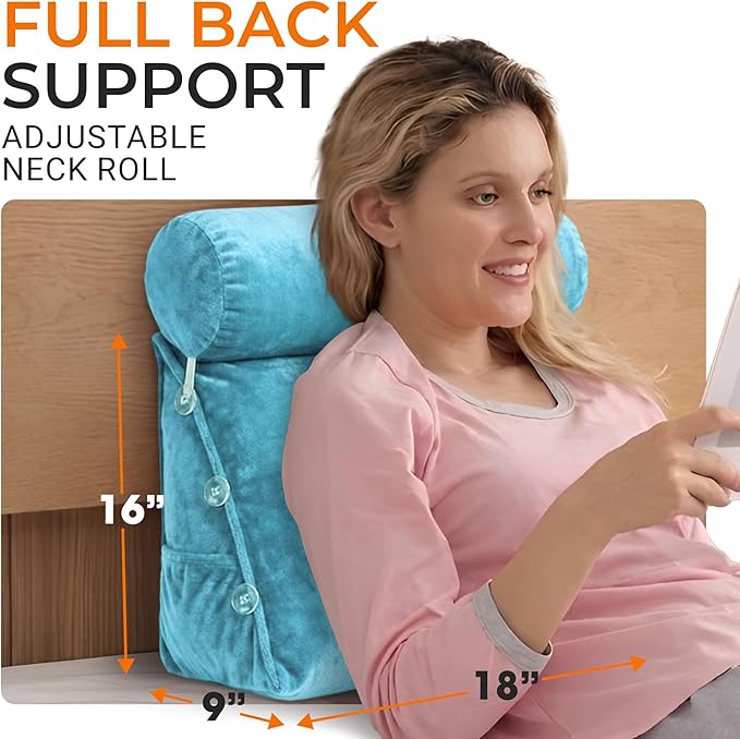Cheer Collection Reading Wedge Pillow - Adjustable Wedge Reading Pillow with Neck Support, Hollow Fiber-Filled Backrest Pillow for Reading, Gaming, and TV Watching, Sky Blue