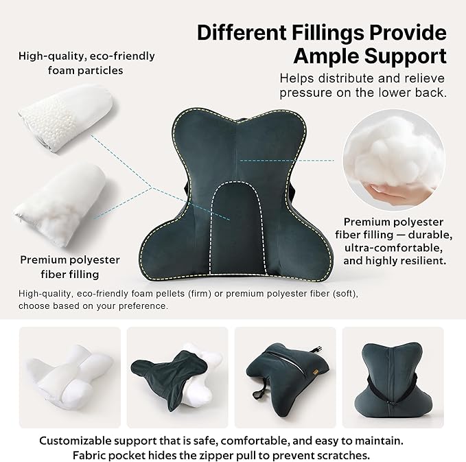 Lumbar Support Pillow for Car Seat and Office Chair, Back Support Cushion for Driving, Lumbar Pillow for Sitting, Ergonomic Back Cushion for Lower Back Support, Charcoal Gray