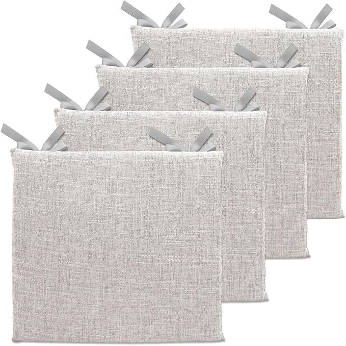 Lifup 4 Pack Chair Cushion Memory Foam Pads, Square Non-Slip Thick Dining Chair Cushions with Ties and Removable Cover for Home Office Restaurant Chair Pads Grey 18 x 18 Inch