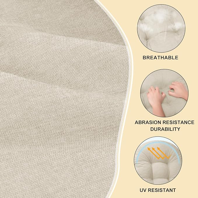 Rocking Chair Cushion - Chenille Fabric, High-Density Sponge, Durable Comfort Non-Slip Bottom Tufted Seat Pads with Ties, Chenille︱Cream, 44x19x4 inch