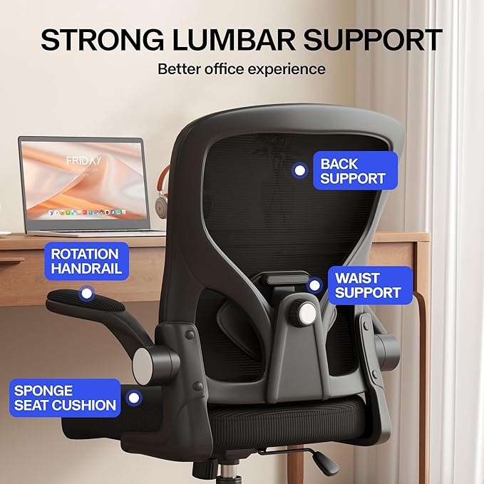 Office Chair, Ergonomic Desk Chair with Adjustable Lumbar Support Flip-up Arms,Comfortable Swivel Mesh Back Computer Chair Executive Task Chair for Home Office Use (Black)
