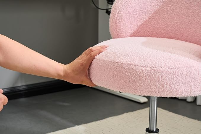 VINGLI Cute Small Swivel Desk Chair Comfy no Wheels,Ergonomic Low-Back Lumbar Support Vanity Nail Tech Computer Task Stool Girls Women Kids Chair for Home Office,Height Adjustable,Teddy Fleece,Pink
