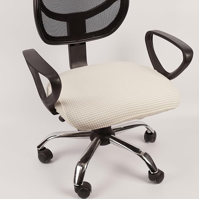 Melaluxe Stretch Jacquard Office Chair Cover, Removable Washable Desk Chair Cover Rotating Chair Seat Slipcover, Cream-White