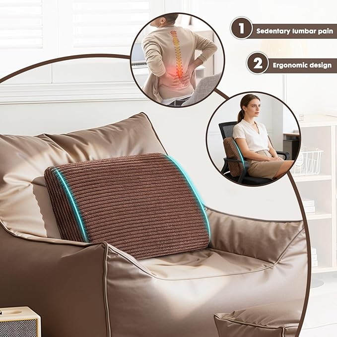 Large Lumbar Cushion Lumbar Support Pillow, Ergonomic Lumbar Pillow with Machine Washable, Help Relieve Pain of Back, Lumbar, Tailbone and Sciatic Nerve Support. (Brown)