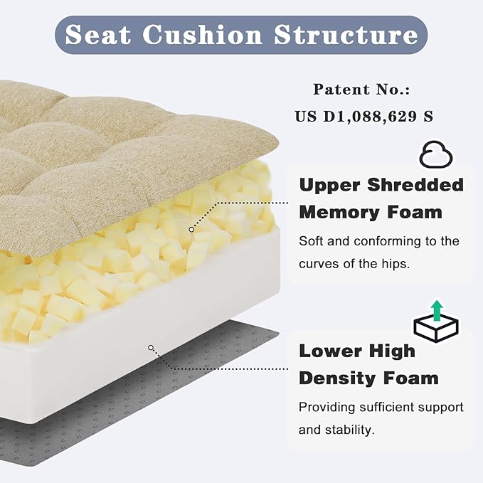 baibu Extra Large Memory Foam Recliner Cushions for Elderly, 20x20x5 Inch Thick Dual-Layer Patent Design Non-Slip Recliner Seat Cushion for Couch for Easy to Stand Up & Reduce Hip & Lumbar Pain, Beige
