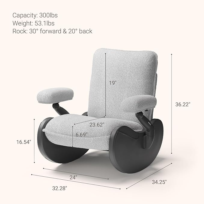 MAMAZING Lullabud Nursery Rocking Chair Glider with Adjustable Armrests for Breastfeeding, Upholstered Nursing Chair with Removable Cover for Mom and Baby(Black/Grey)
