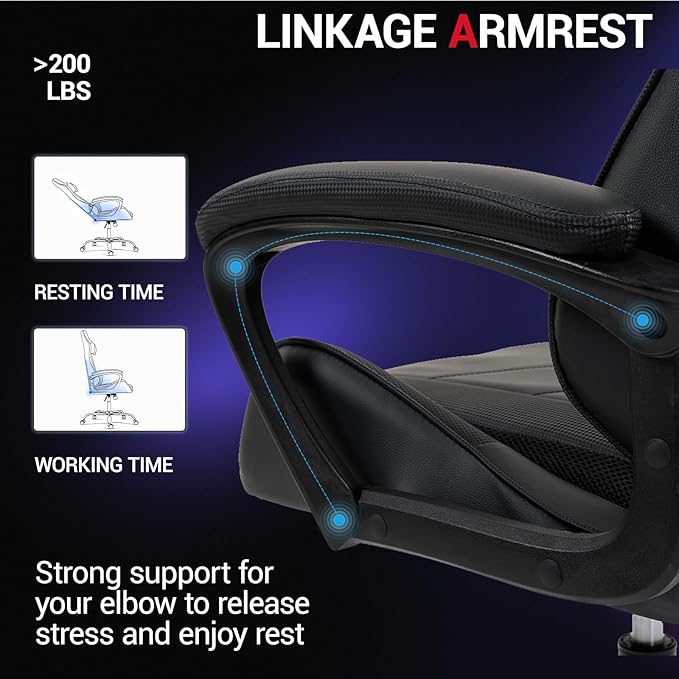 Ergonomic Massage Gaming Chair — High-Back Reclining Office Chair with Lumbar Support for Adults, Height Adjustable, PU Leather, Black