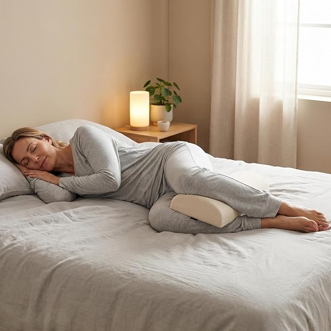 Under Knee Pillow, Half Moon Leg Pillow - Memory Foam Ergonomic Support Pillow for Side & Back Sleepers, Pain Relief & Alignment, Under Knee, Lumbar & Multi-Use Bolster Beige