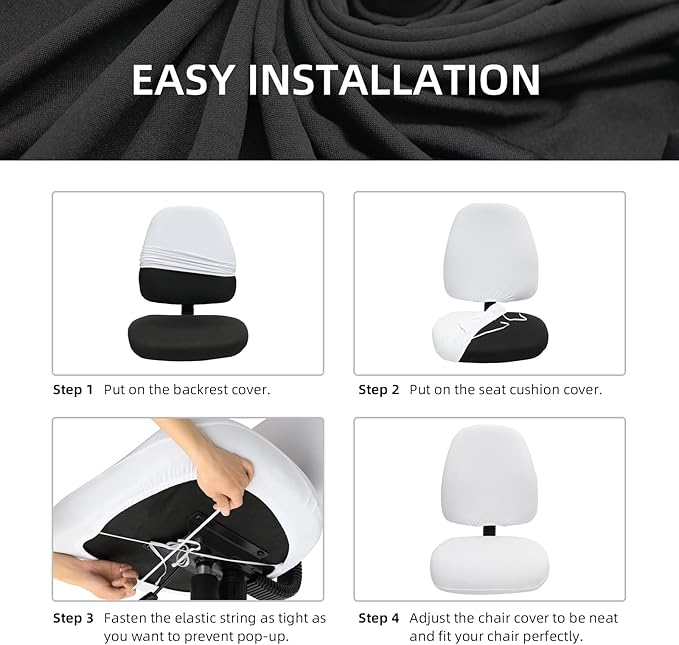Water-resistant Stretchable Computer Chair Covers - Washable Rotating Backrest and Seat Protectors for Pets - Black