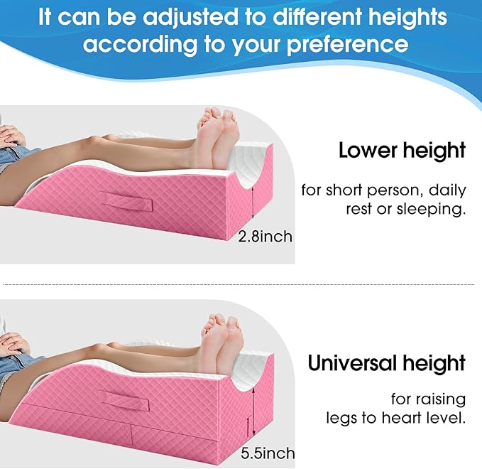 TranquilRelax Elevation Pillows for Leg After Surgery, Memory Foam Adjustable Wedge Pillow for Injury or Rest, Ankle Pillow for Sleeping Blood Circulation Pink/Double Leg