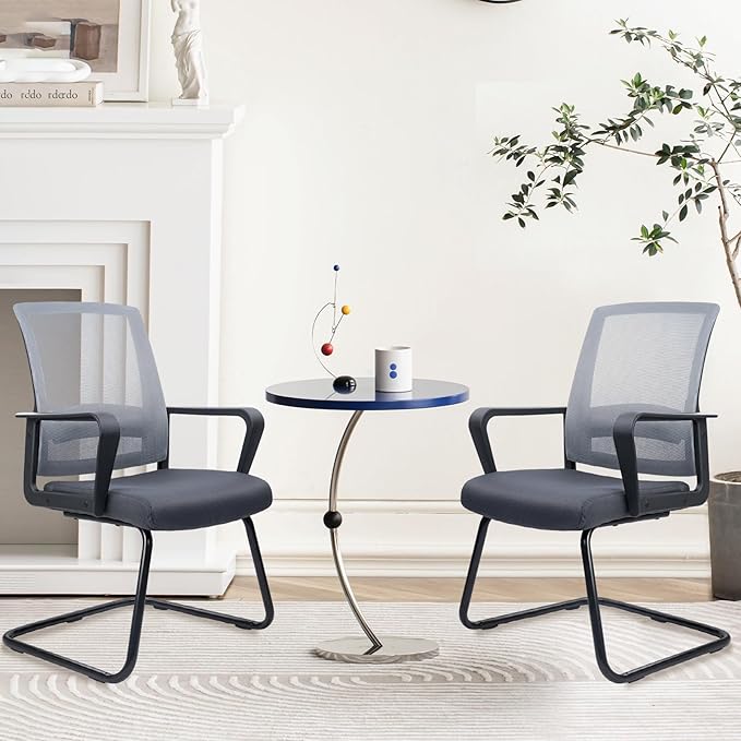 CLATINA Office Guest Chair with Lumbar Support and Mid Back Mesh Space Air Grid Series for Reception Conference Room Gray 8 Pack