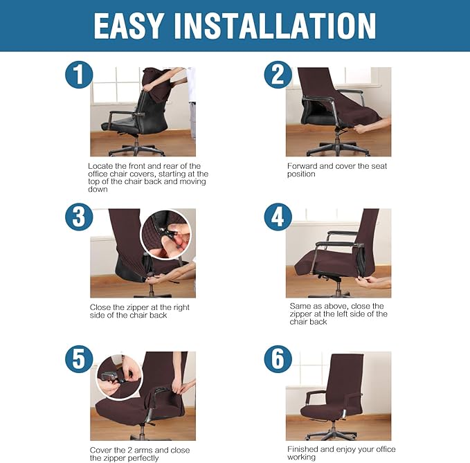 H.VERSAILTEX Office Chair Cover- Large Removable Computer Cover for with Zipper Universal Rotating Desk High Back Seat Washable Protector Pets,Brown