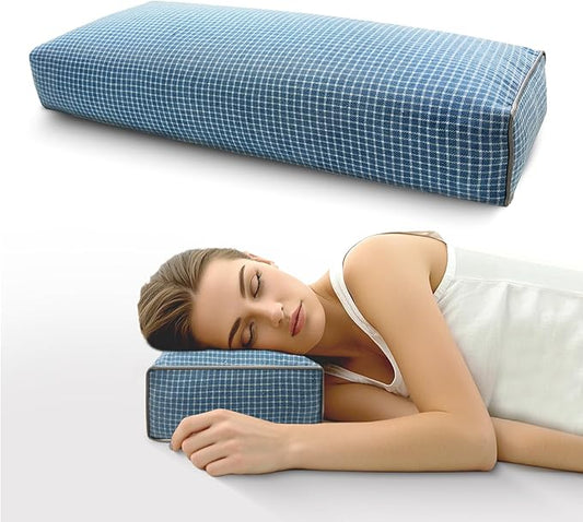 Adjustable Buckwheat Hull Pillow for Neck Pain Relief (21x8x4) Natural Cooling Cervical Support Camping Pillow for Side & Back Sleepers with Night Sweats (xiaoge Blue)