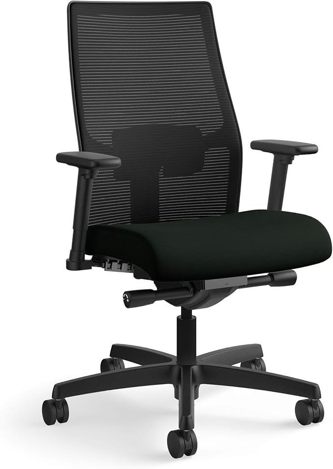 HON Ignition 2.0 Mid Back Task Chair, Advanced Synchro-Tilt Control, Office Chair with Lumbar Support, Height and Width Adjustable Arms, Black Frame, Black