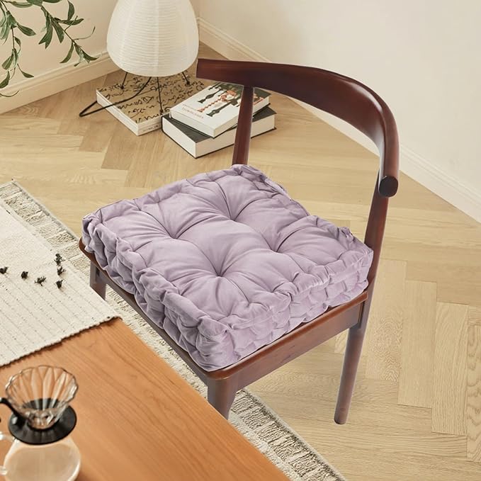 vctops Chair Cushion for Dining Chair, Soft Velvet Square Seat Cushion with Ties Cozy Indoor Chair Pad Cushion for Office Kitchen Dining Room (Purple,16"x16")