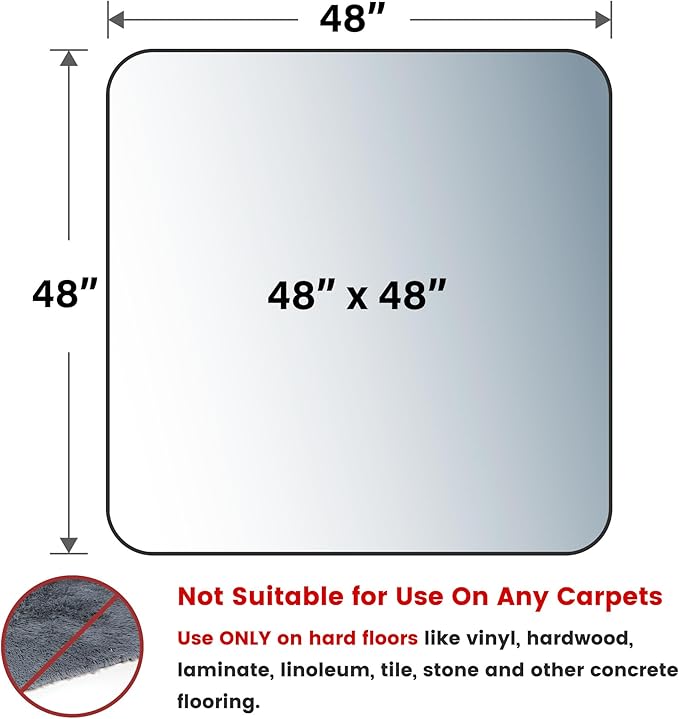 Yecaye Office Chair Mat for Hardwood Floor, Clear Computer Desk Chair Mat, PVC Heavy Duty Floor Protector for Rolling Chairs, Can't be Used on Carpet (Transparent, 48" x 48")
