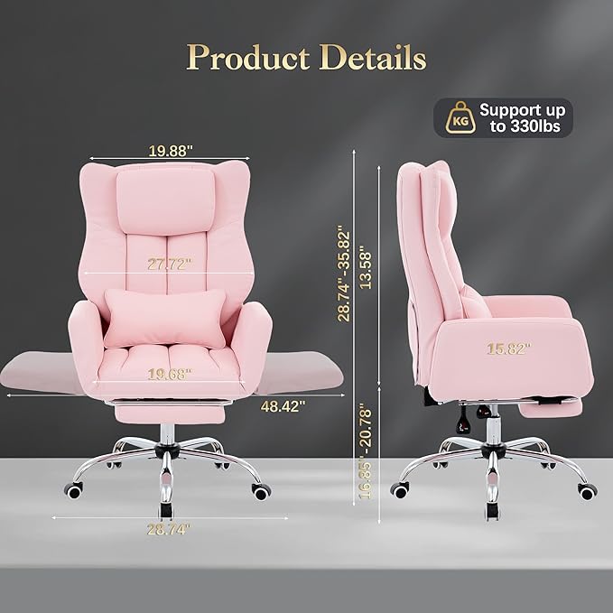 High Back Executive Office Chair with Footrest, Reclining PU Leather, Lumbar Support, Criss Cross Style, 155° Recline, Black (Pink)