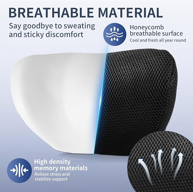 Car Neck Pillow, Memory Foam Headrest Pillow for Driving with Adjustable Strap, Soft Breathable Removable Mesh Cover, Ergonomic Design for Office Chair and Driving, Black