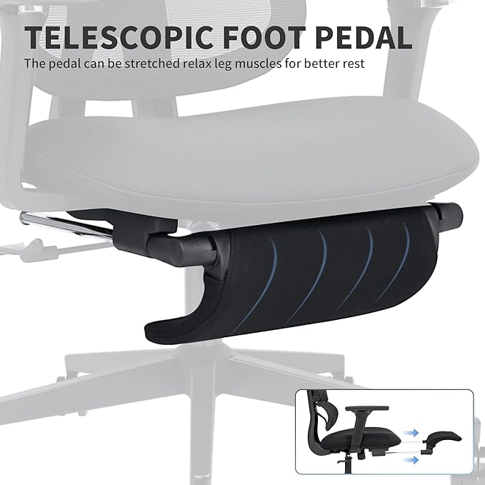 Ergonomic Office Chair with Footrest, 90-135° Reclining High Back Desk Chair with Lumbar Support, 2D Headrest, 4D Armrests, Computer Chair for Long Hours, Black